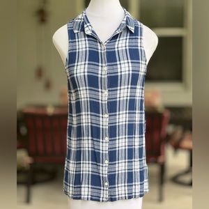 Max Jeans Blue Sleeveless Button Shirt Medisum M